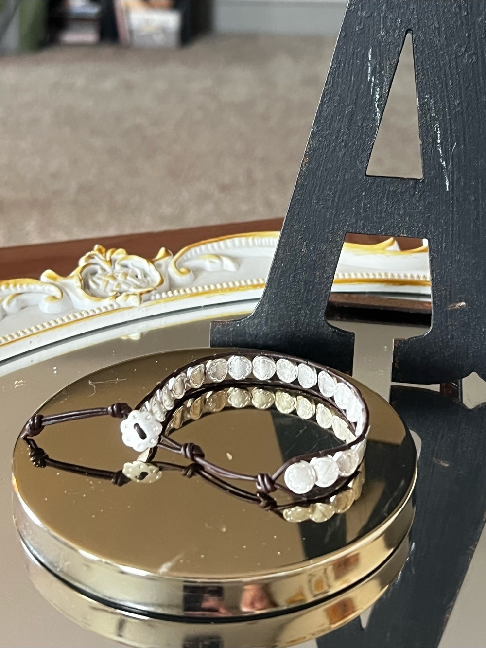 Stella & Dot Silver Medallion Wrap with Leather Cord
